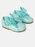Baby Girl Mary-Jane Shoes with Looped Bow - Aqua Blue