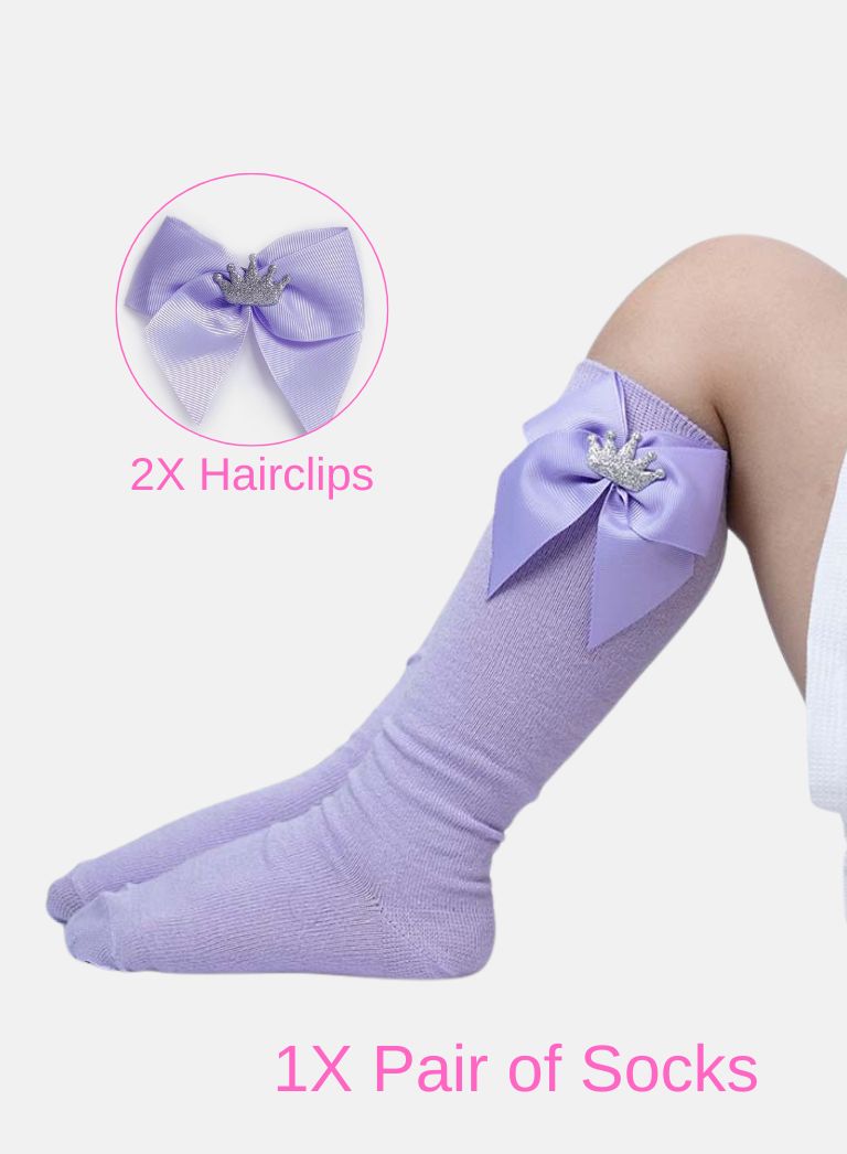 Matching Crown Socks and Hairclips Bundle - Purple