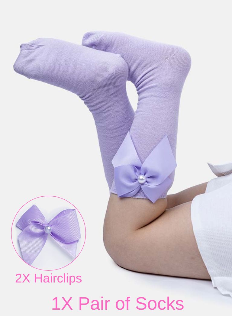 Matching Pearl Socks and Hairclips Bundle - Purple