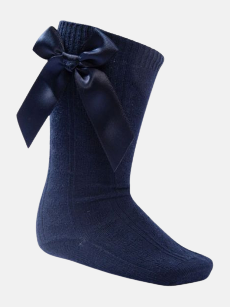 Baby Girl Adorable Knee Socks with Satin Bow-Navy Blue