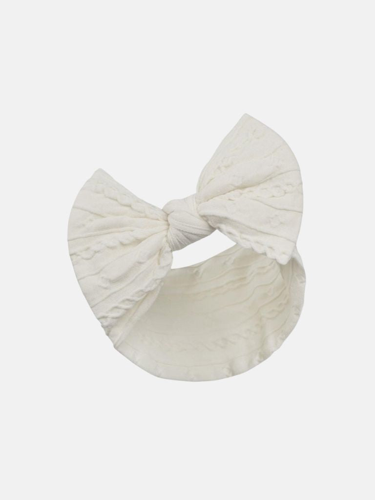 Baby Girl Cable Bow Elastic Headband- Ivory White