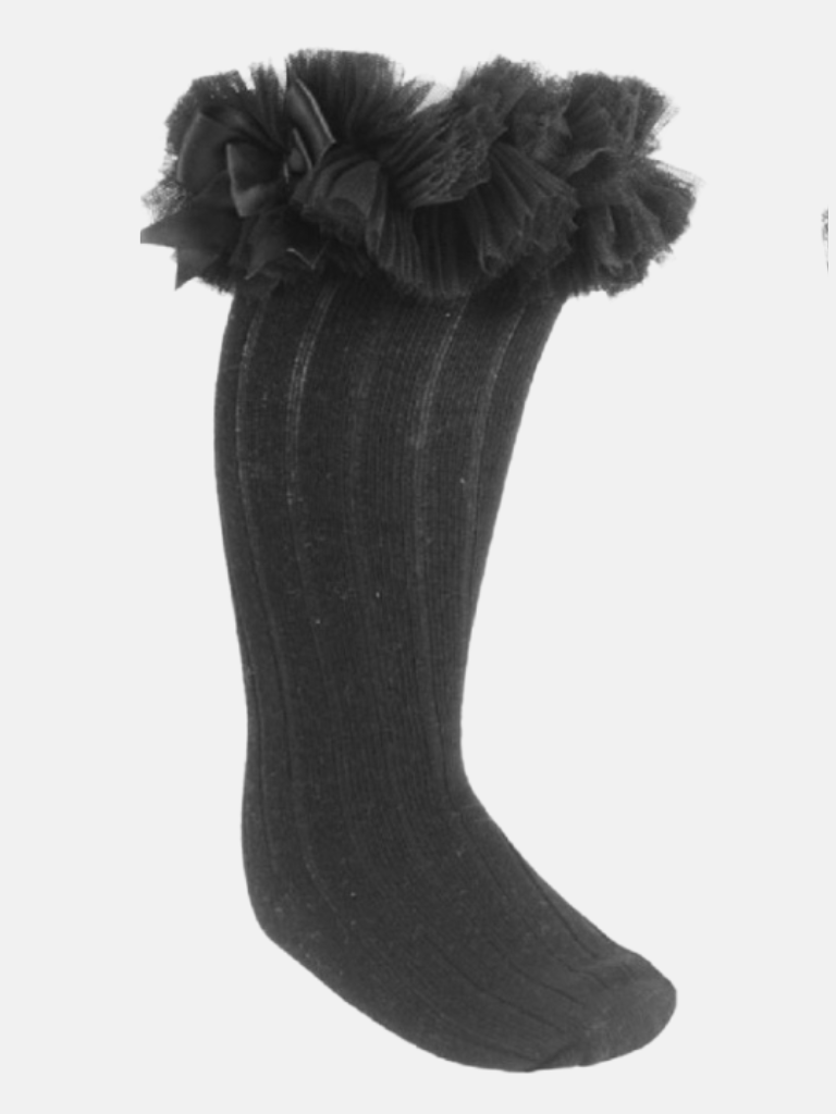 Baby Girl Long Frilly Knee Socks-Black