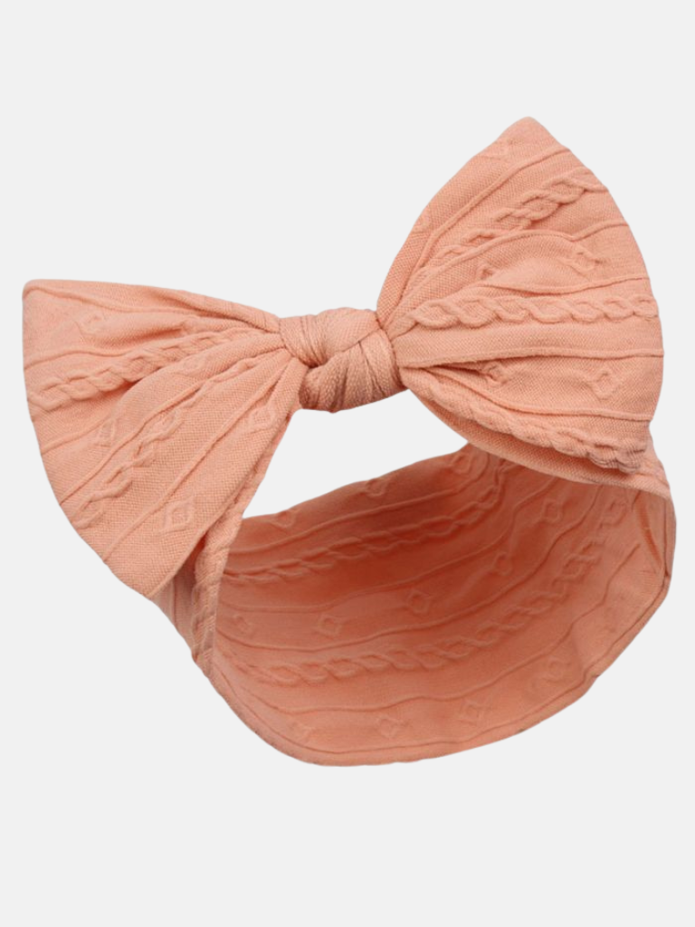 Baby Girl Cable Bow Elastic Headband- Peach Orange