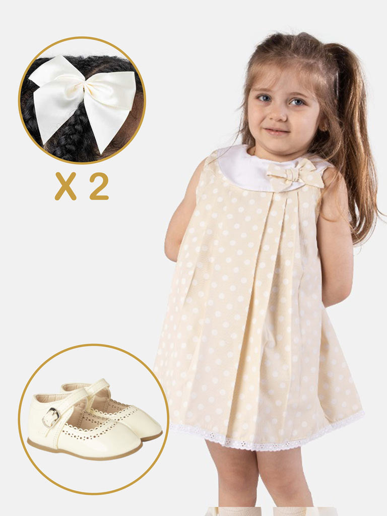 Baby Girl Valeria Dress with Shoes and 2 Hairclips Bundle