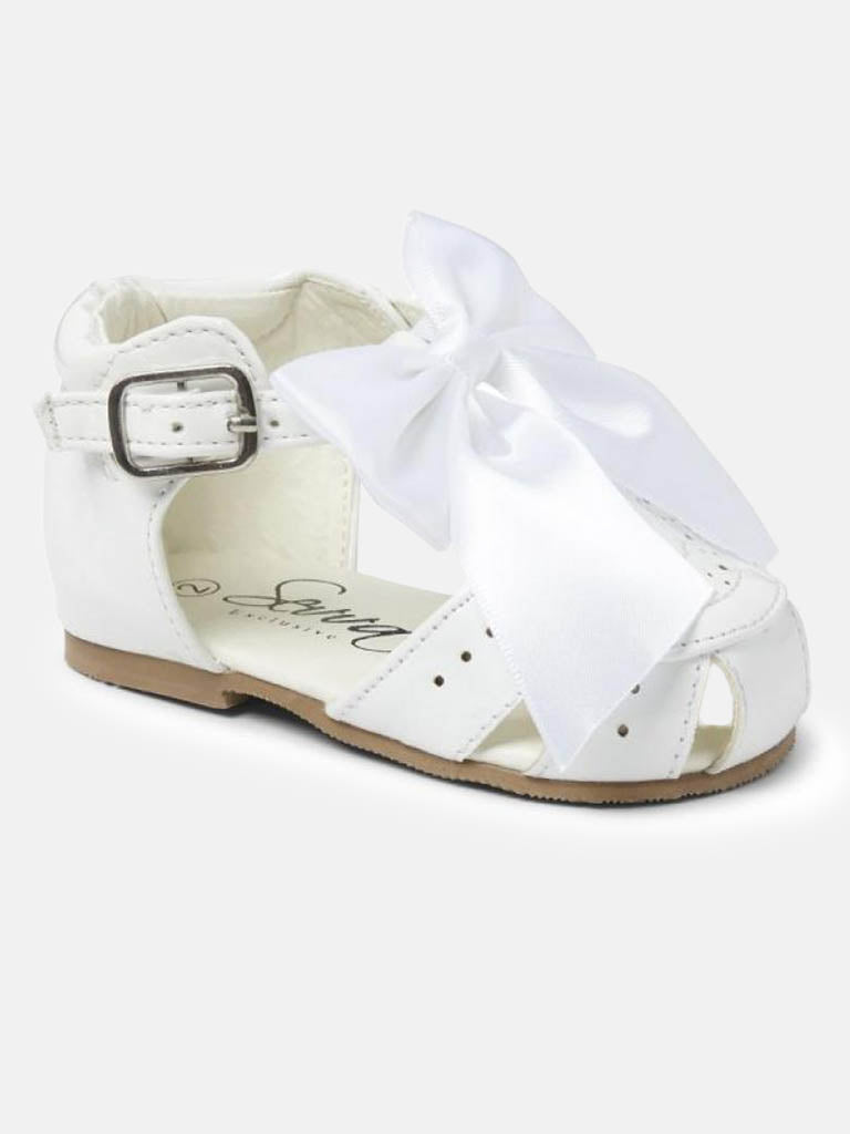 Baby Girl Sevva Sandals with Satin Bow TERRI Collection-White