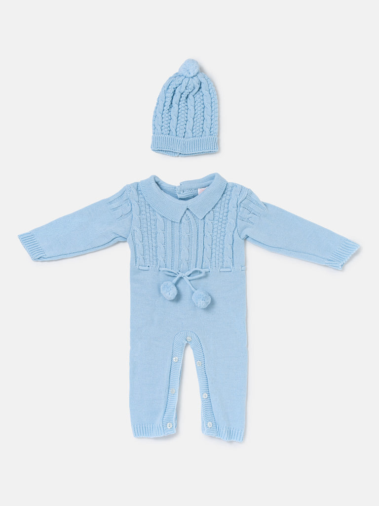 Baby Sami Collection Knitted All-in-one with Hat - Baby Blue