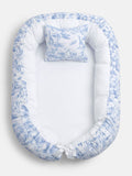 Baby Sleeping Nest + Matching Pillow Set - Safari Collection - Baby Blue