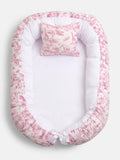 Baby Sleeping Nest + Matching Pillow Set - Safari Collection - Baby Pink