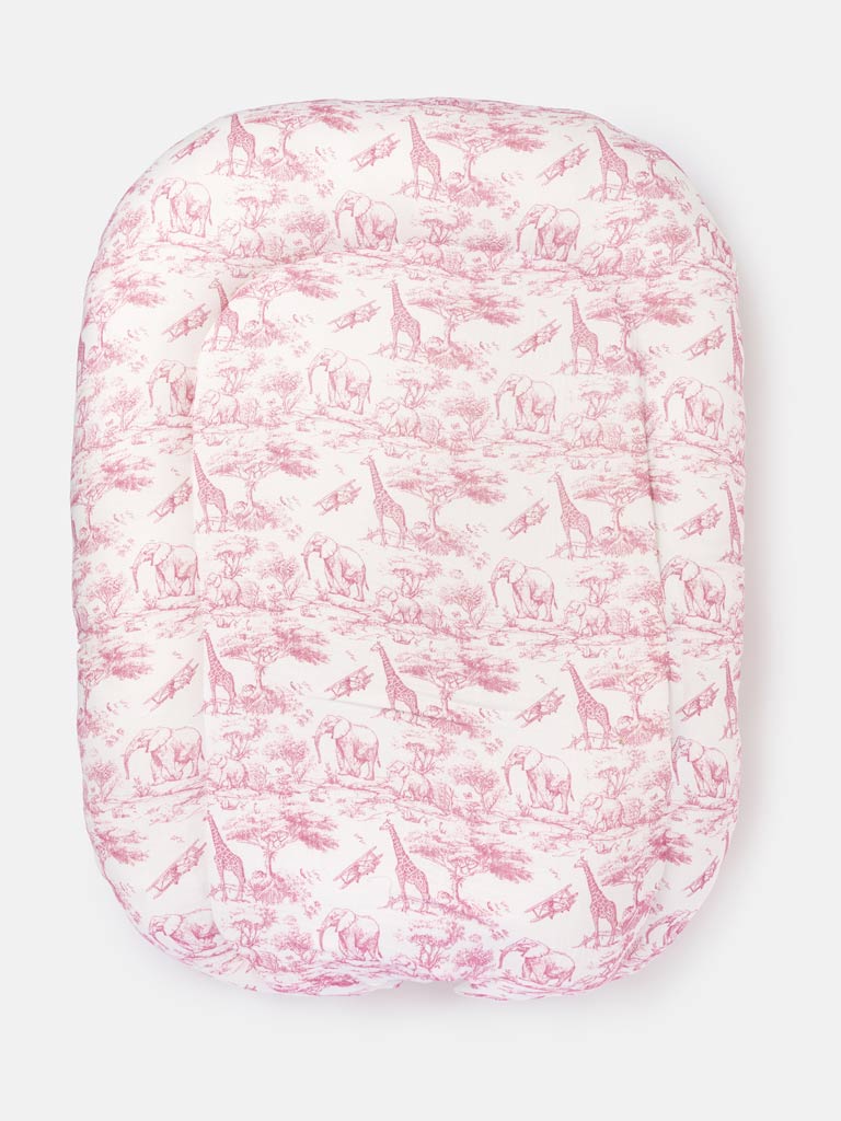 Baby Sleeping Nest + Matching Pillow Set - Safari Collection - Baby Pink