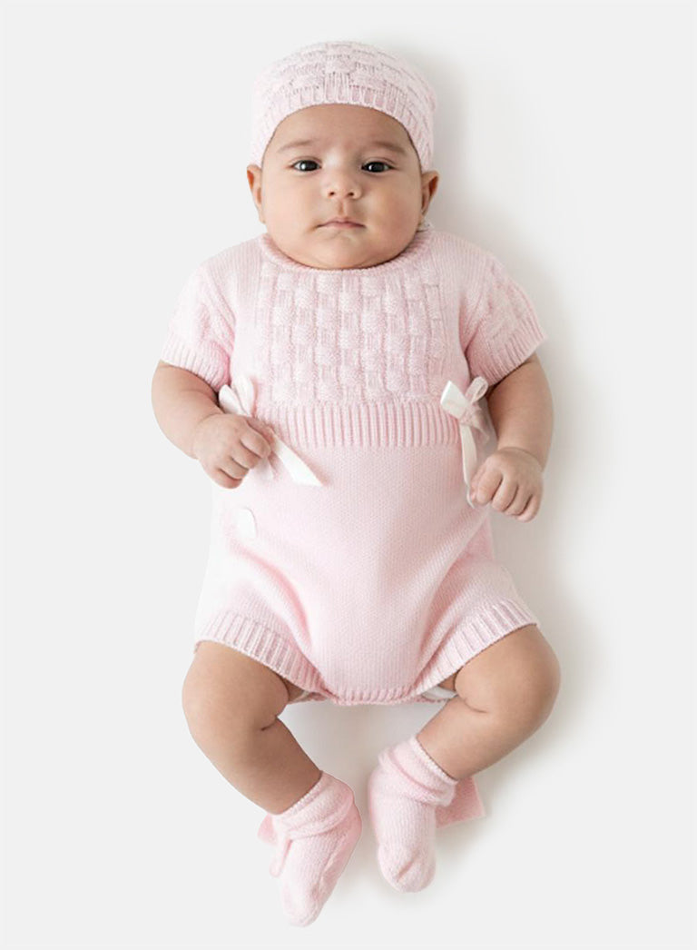 Baby Girl 4-piece Checked Knitted Gift Box Set - Baby Pink
