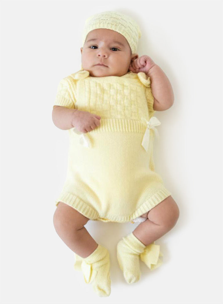 Baby Girl 4-piece Checked Knitted Gift Box Set - Lemon Yellow