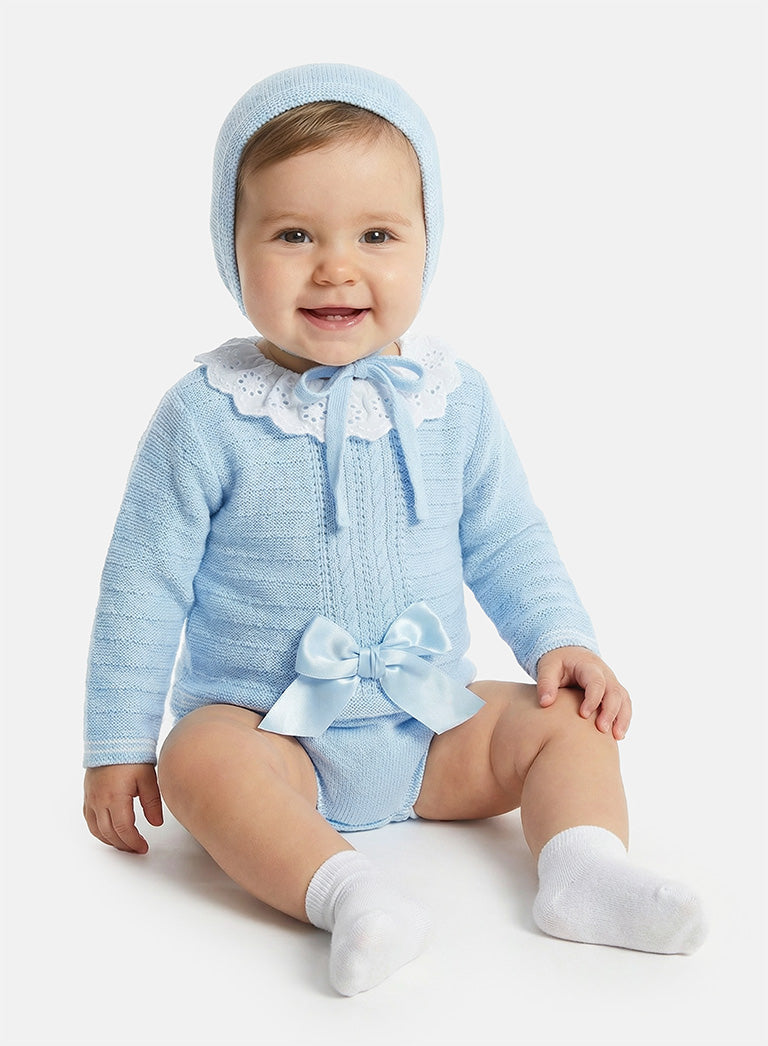 Baby Girl Aria Collection 3-piece Spanish Knitted Set - Baby Blue