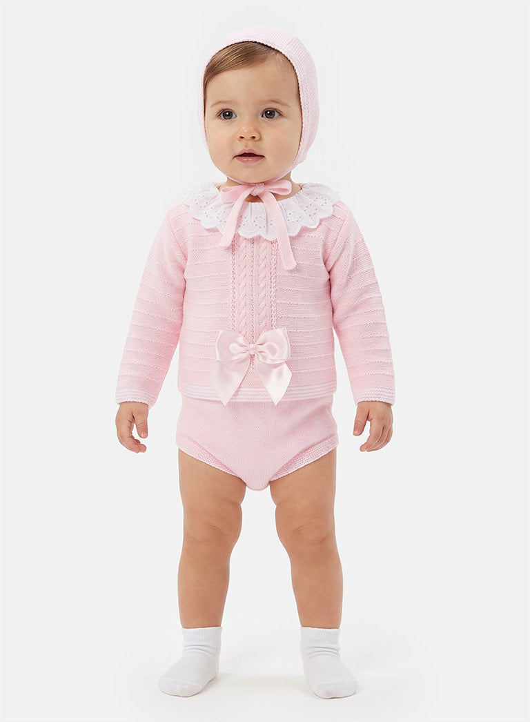 Baby Girl Aria Collection 3-piece Spanish Knitted Set - Baby Pink