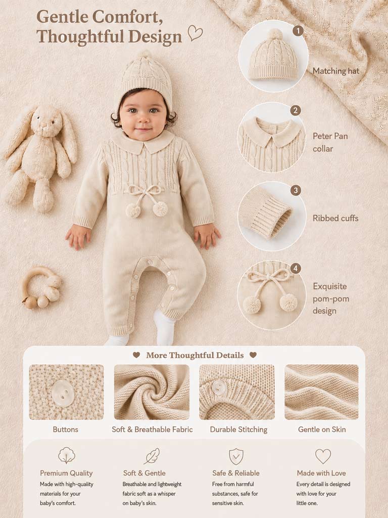 Baby Sami Collection Knitted All-in-one with Hat - Beige