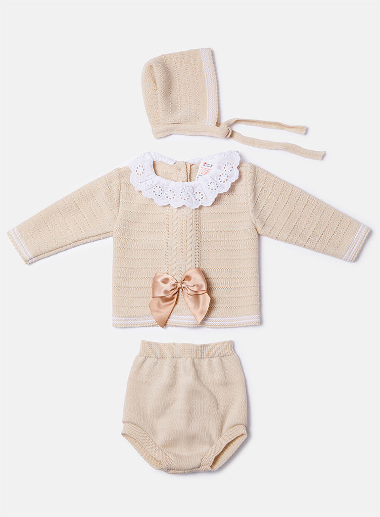Baby Girl Aria Collection 3-piece Spanish Knitted Set - Beige