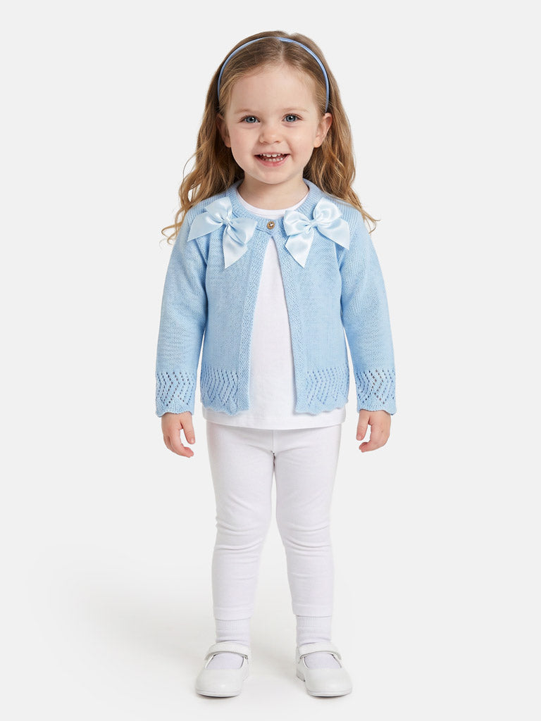 Baby Girl Cardigan with 2 Big Bows - Baby Blue
