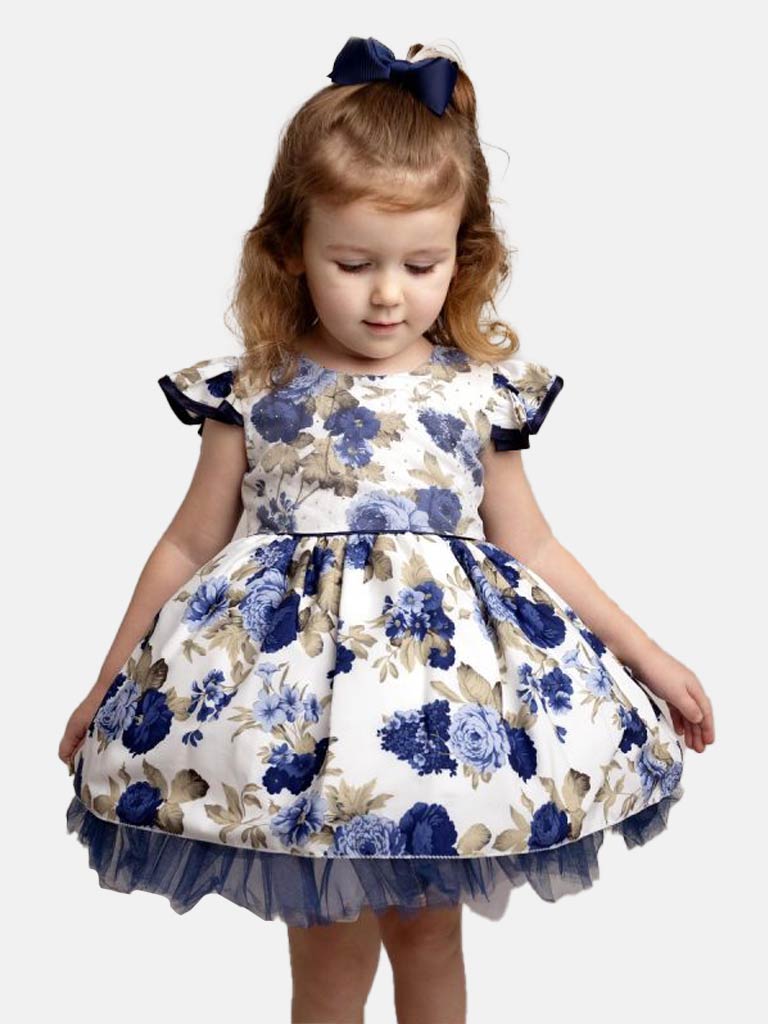 Baby Girl Anastasia Collection Floral Print Dress Melia - Navy