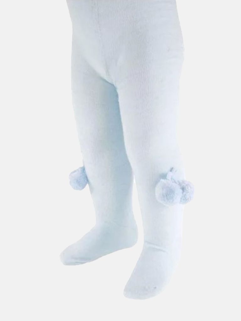 Baby Boy Tights with Pom-poms - Baby Blue