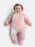 Baby Girl Bubble Hooded Pramsuit with Booties - Dusty Pink