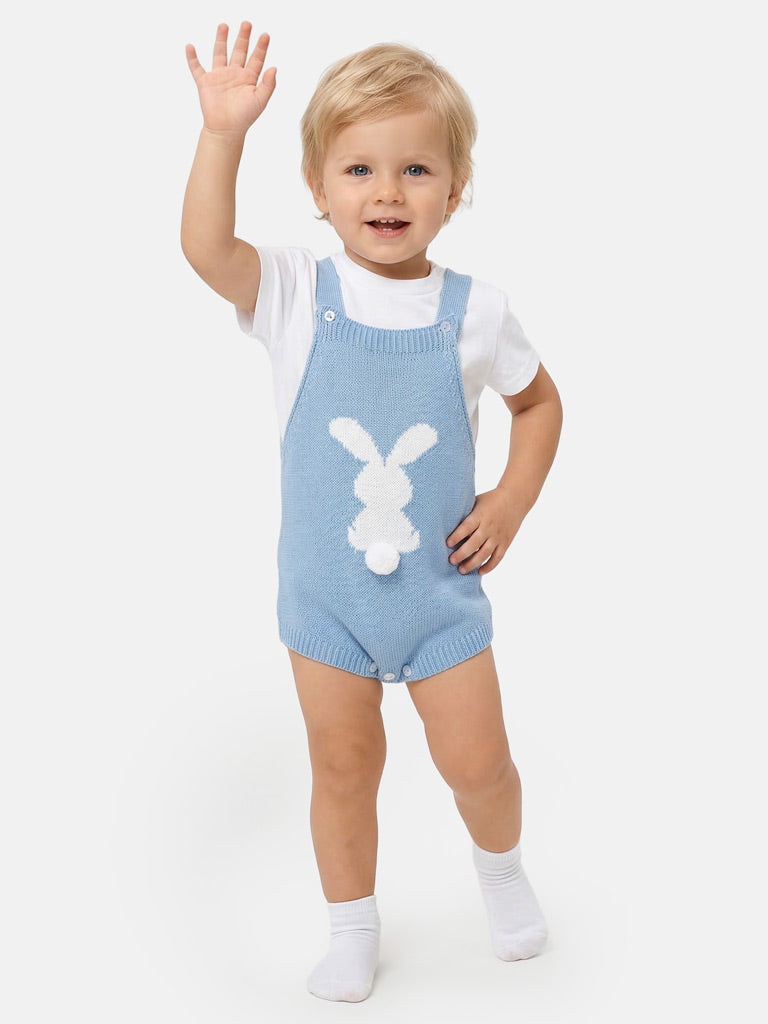 Baby Bunny Romper 2-piece Spanish Knitted Set - Baby Blue