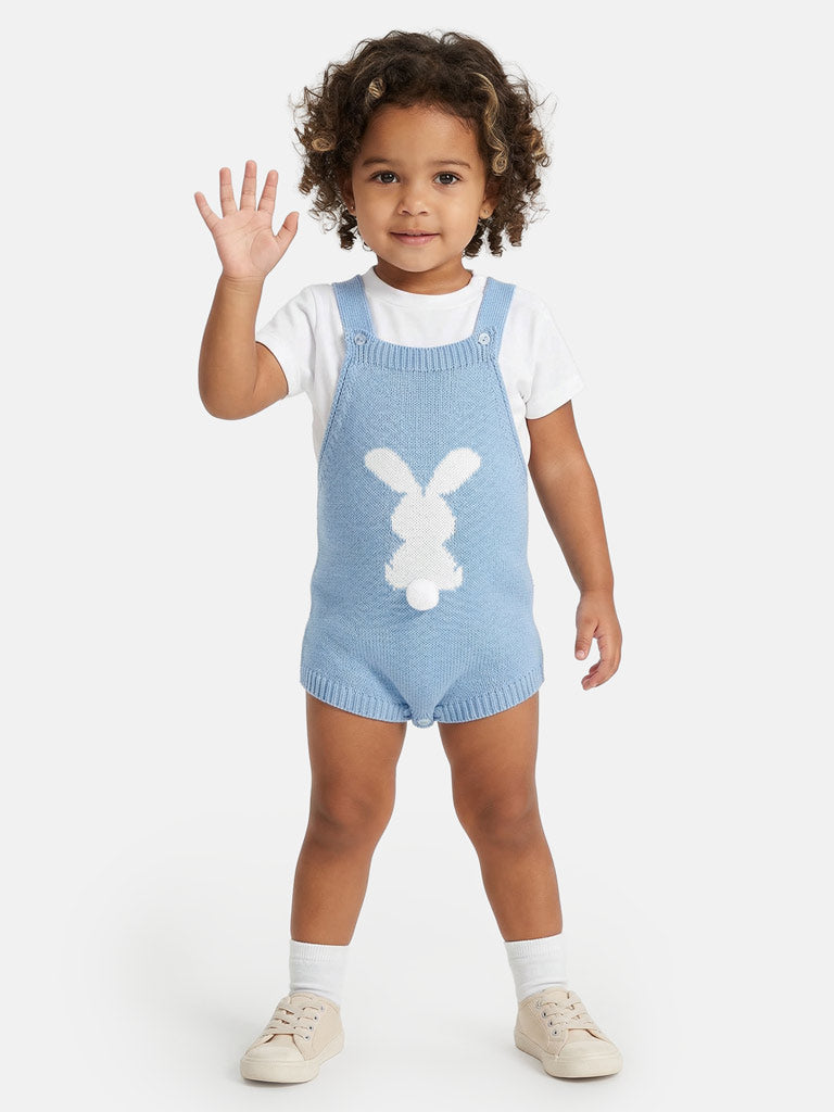 Baby Bunny Romper 2-piece Spanish Knitted Set - Baby Blue