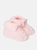 Baby Cable Knit Booties - Baby Pink