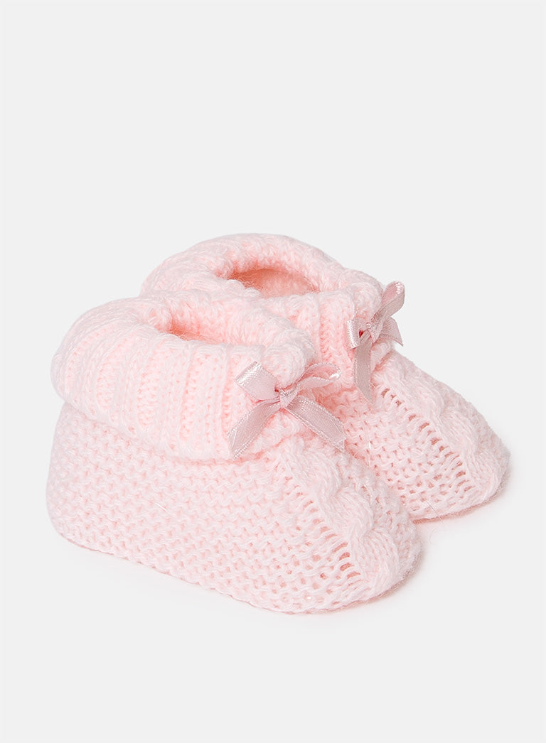 Baby Cable Knit Booties - Baby Pink