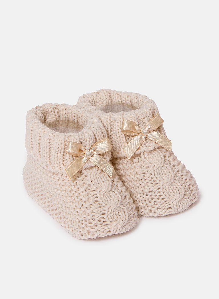 Baby Cable Knit Booties - Beige