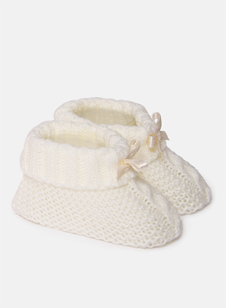 Baby Cable Knit Booties - Ivory