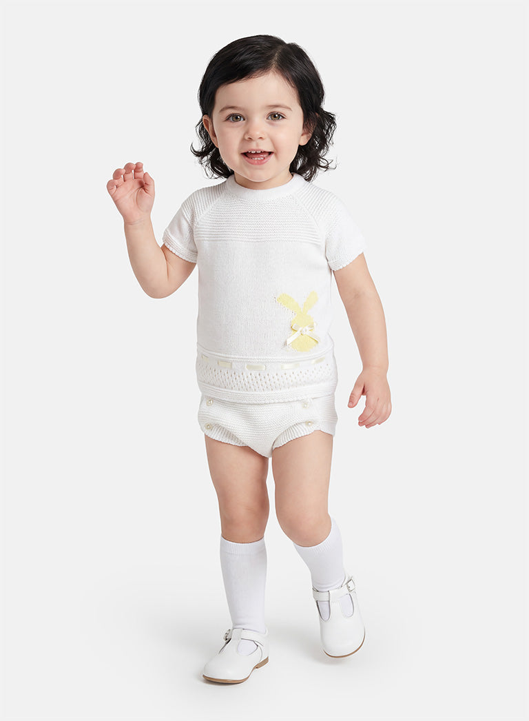 Baby Girl 2-piece Spanish Knitted Set with Bunny - White