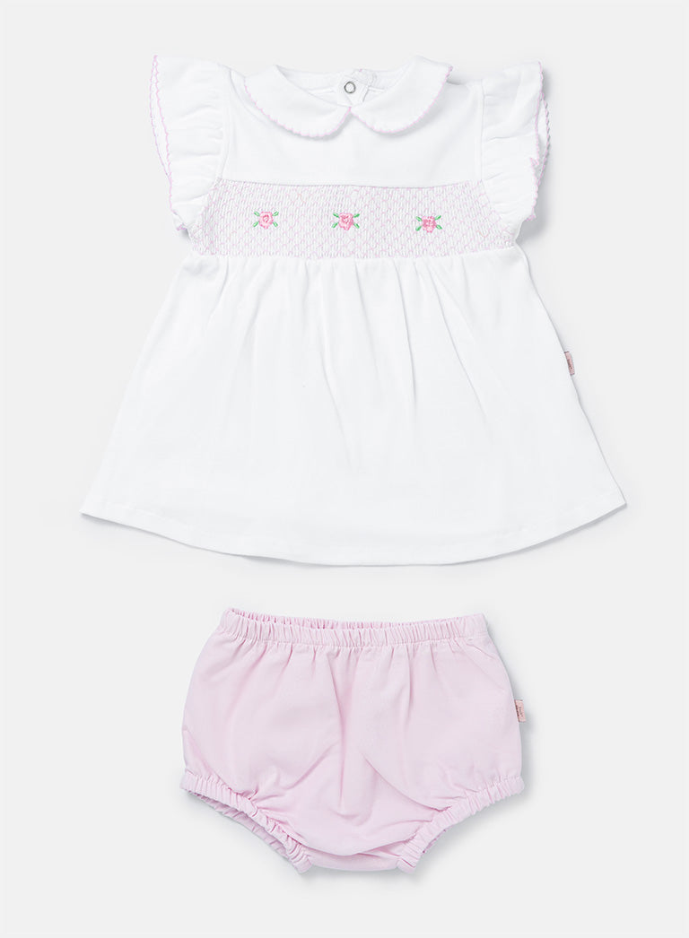 Baby Girl Malvina Collection 2-Piece Smocked Romper Set - Baby Pink