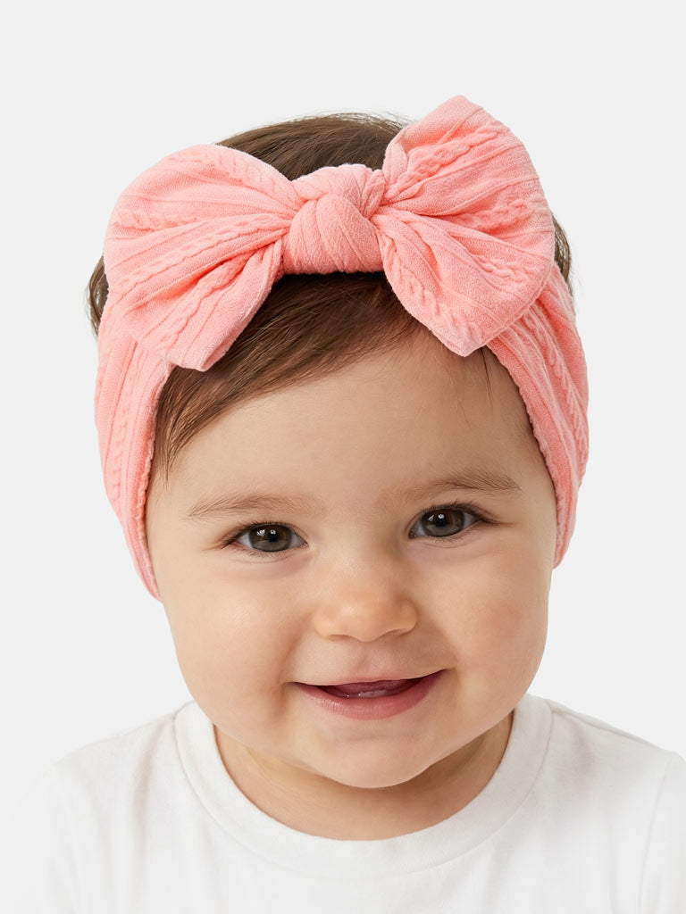Baby Girl Textured Headband with Knotted Bow - Salmon