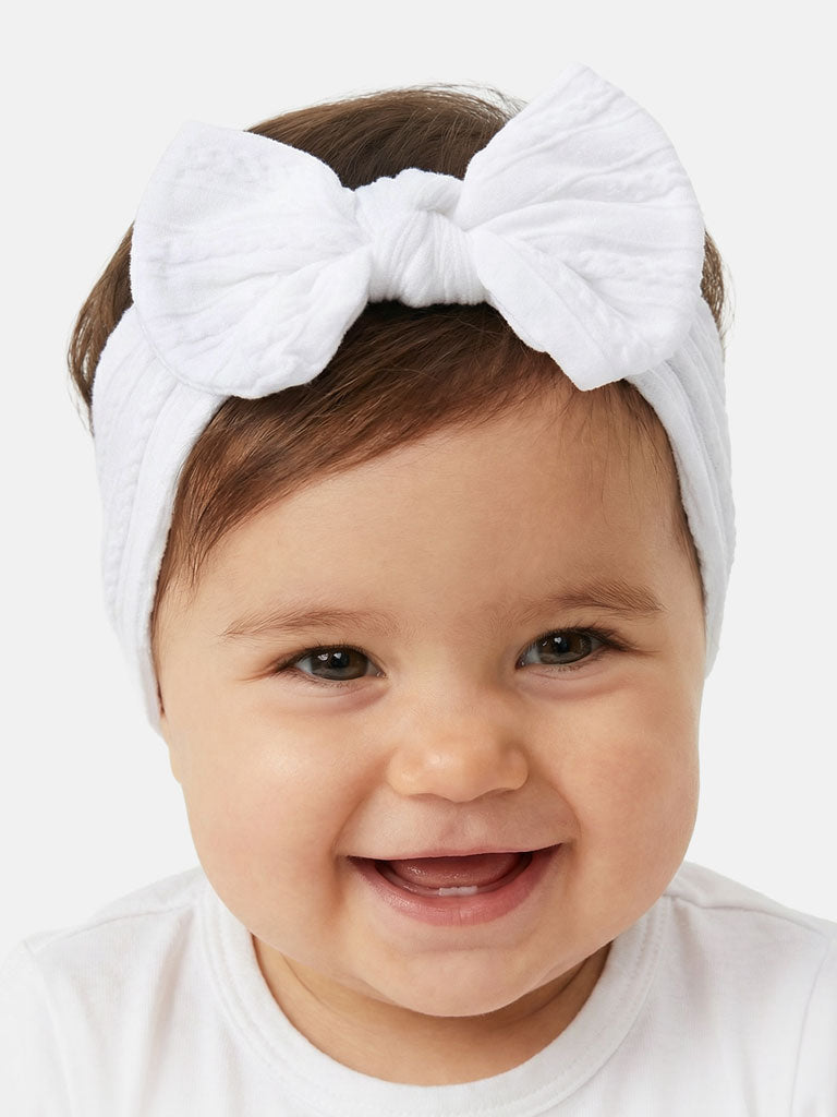 Baby Girl Textured Headband with Knotted Bow - White