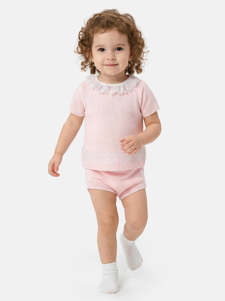 Baby Girl Soraia 2-piece Spanish Knitted Set - Baby Pink