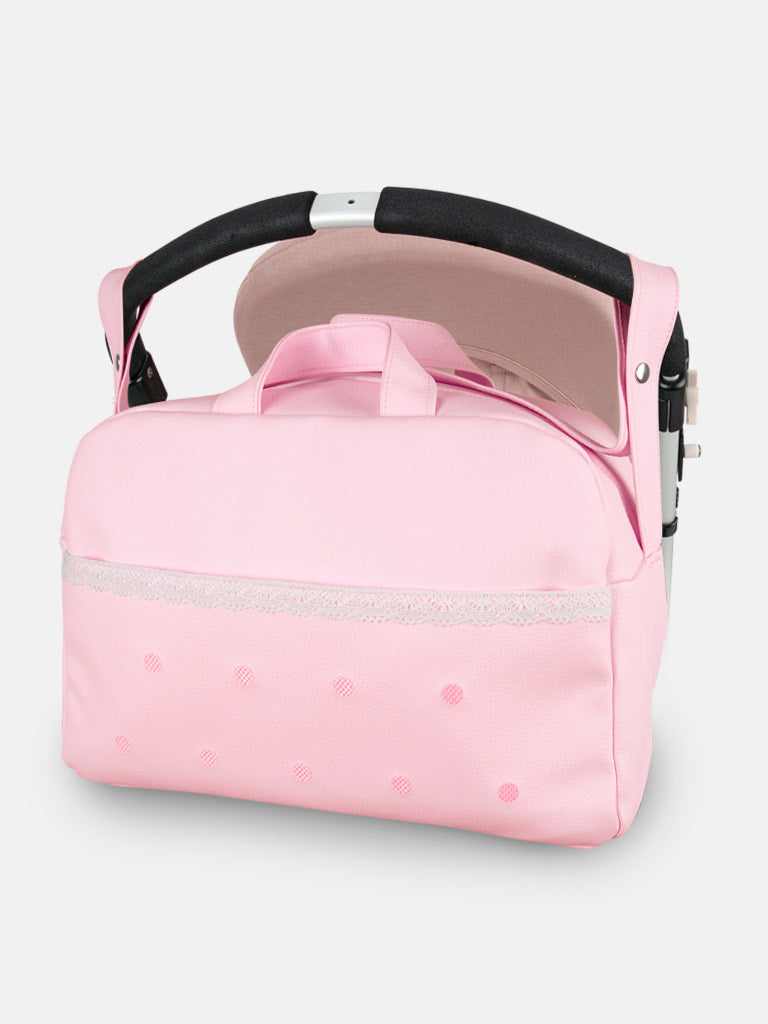 Lace Front Embroidered Spot Baby Changing Bag - Baby Pink