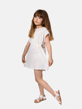 Junior Girl Lou Crinkled Summer Dresses with Playful Cut-Outs - White