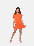 Junior Girl Lou Crinkled Summer Dresses with Playful Cut-Outs - Orange