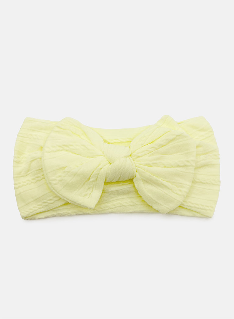 Baby Girl Textured Headband with Knotted Bow - Lemon Yellow