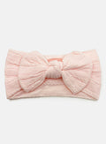 Baby Girl Textured Headband with Knotted Bow - Light Peach