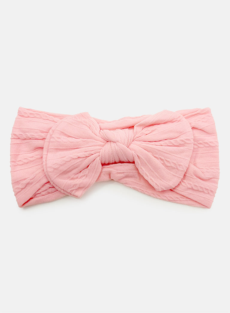 Baby Girl Textured Headband with Knotted Bow - Salmon