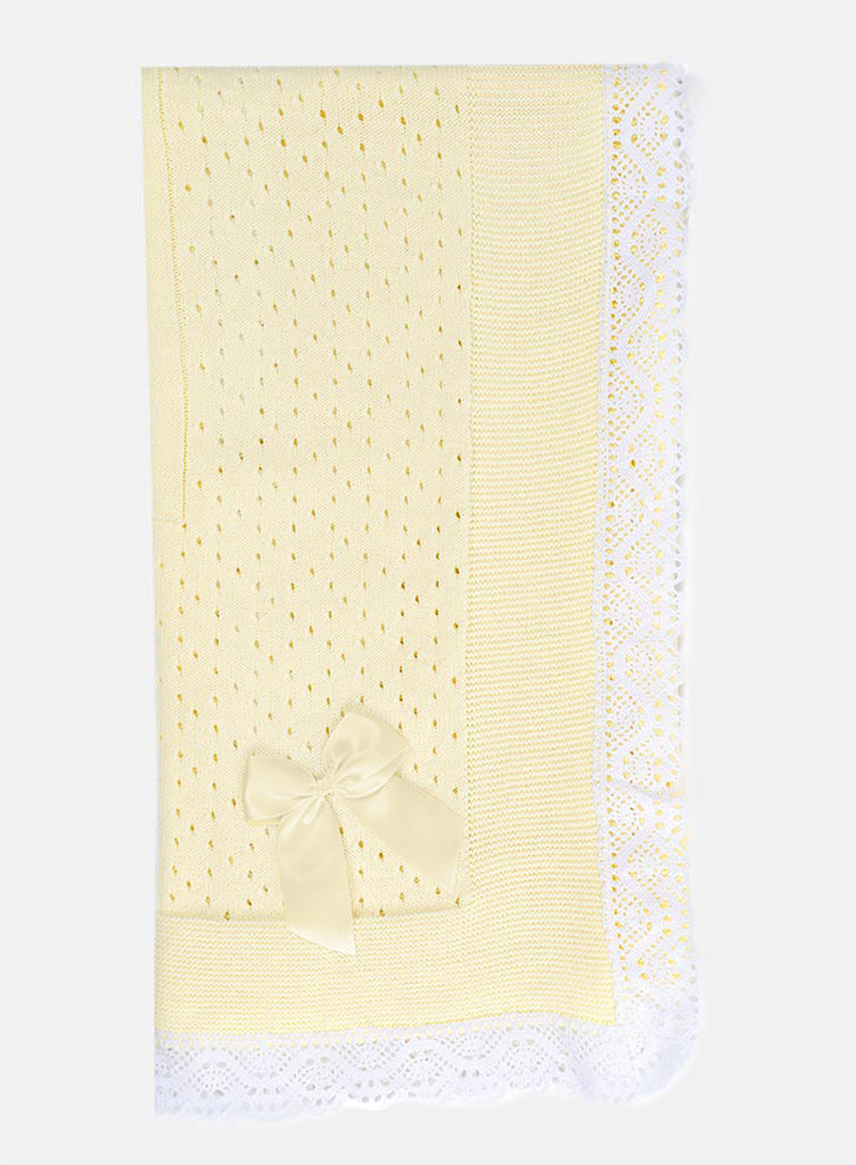 Baby Open Dot Knitted Spanish Blanket with Bow - Lemon Yellow