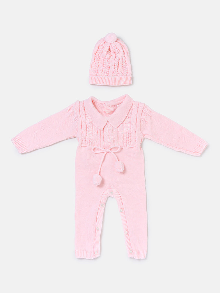 Baby Sami Collection Knitted All-in-one Set with Hat - Baby Pink