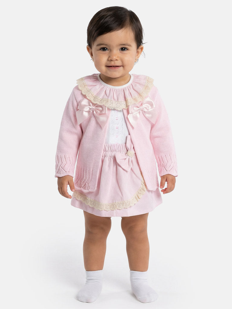 Baby Girl Theresa Collection 3-piece Spanish Romper Set - Baby Pink