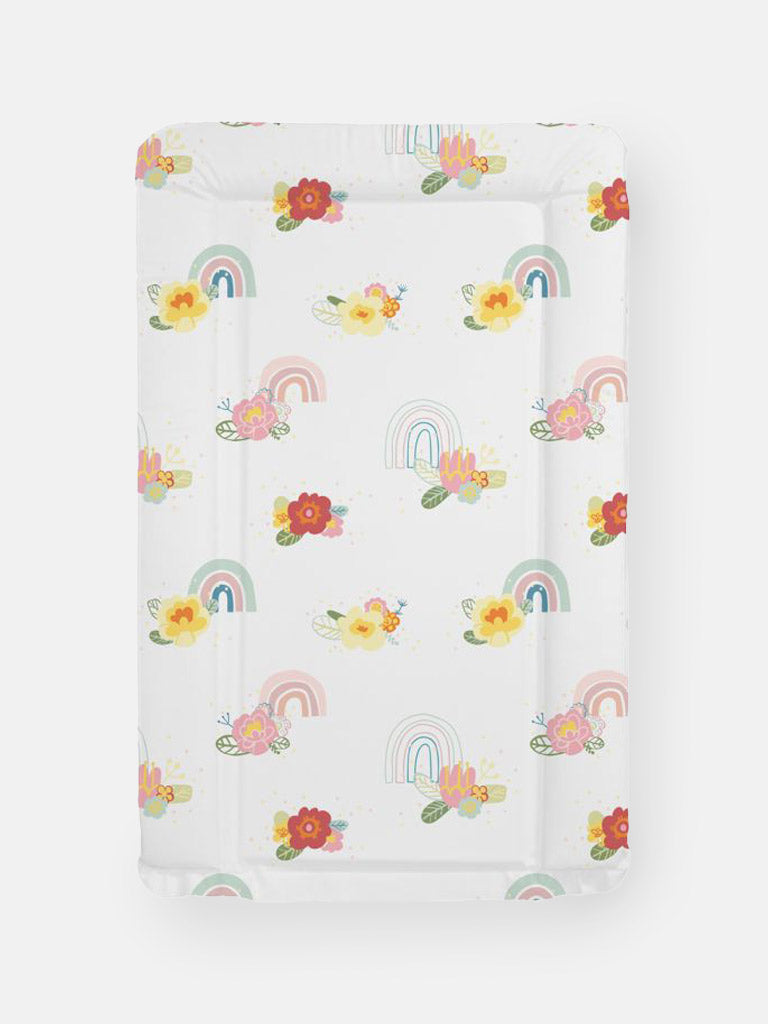 Baby Girl Floral Rainbow Baby Changing Mat - White