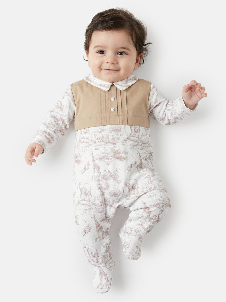 Baby Grow Safari Collection with Buttons - Beige