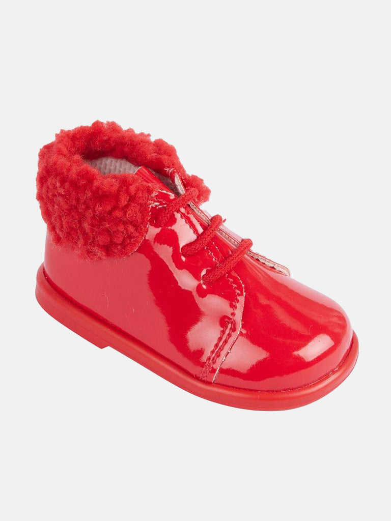 Baypods Hard Sole Unisex Faux Fur Shoes - Red