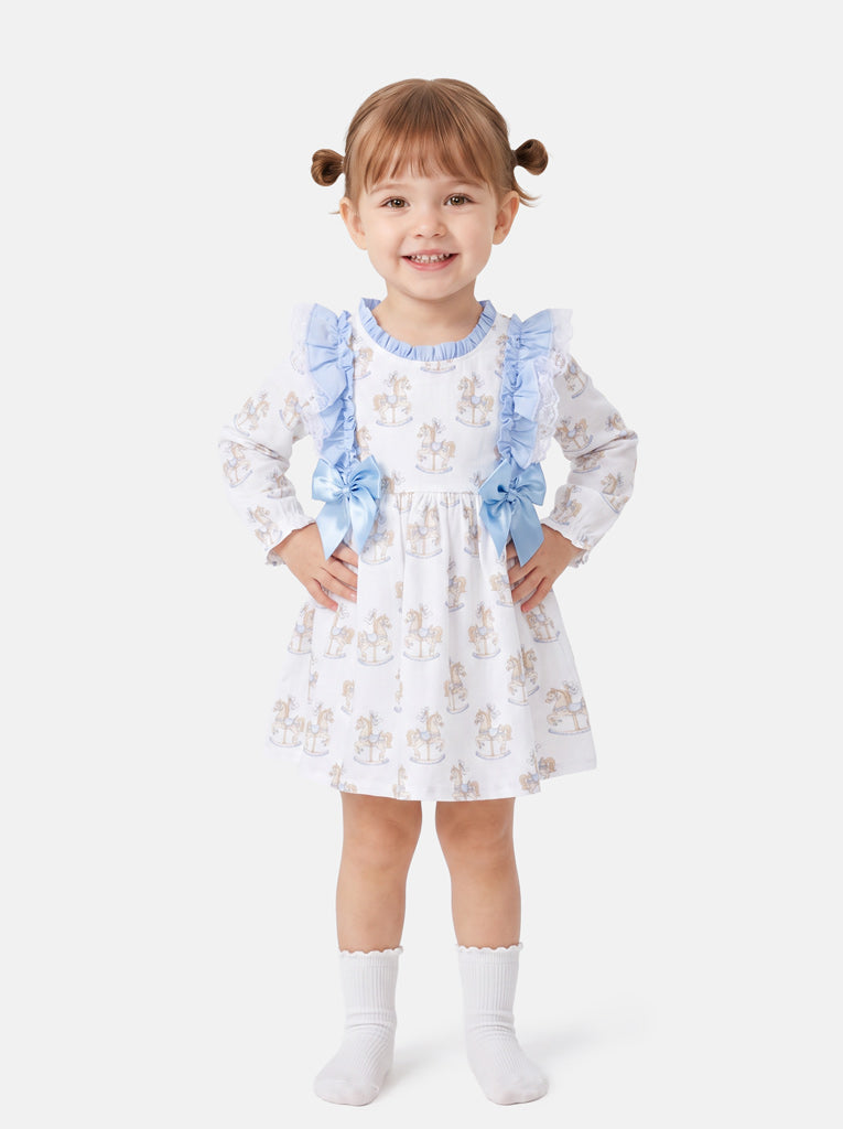 Baby Girl Long Sleeve Dress - Rocking Horse Collection - Baby Blue