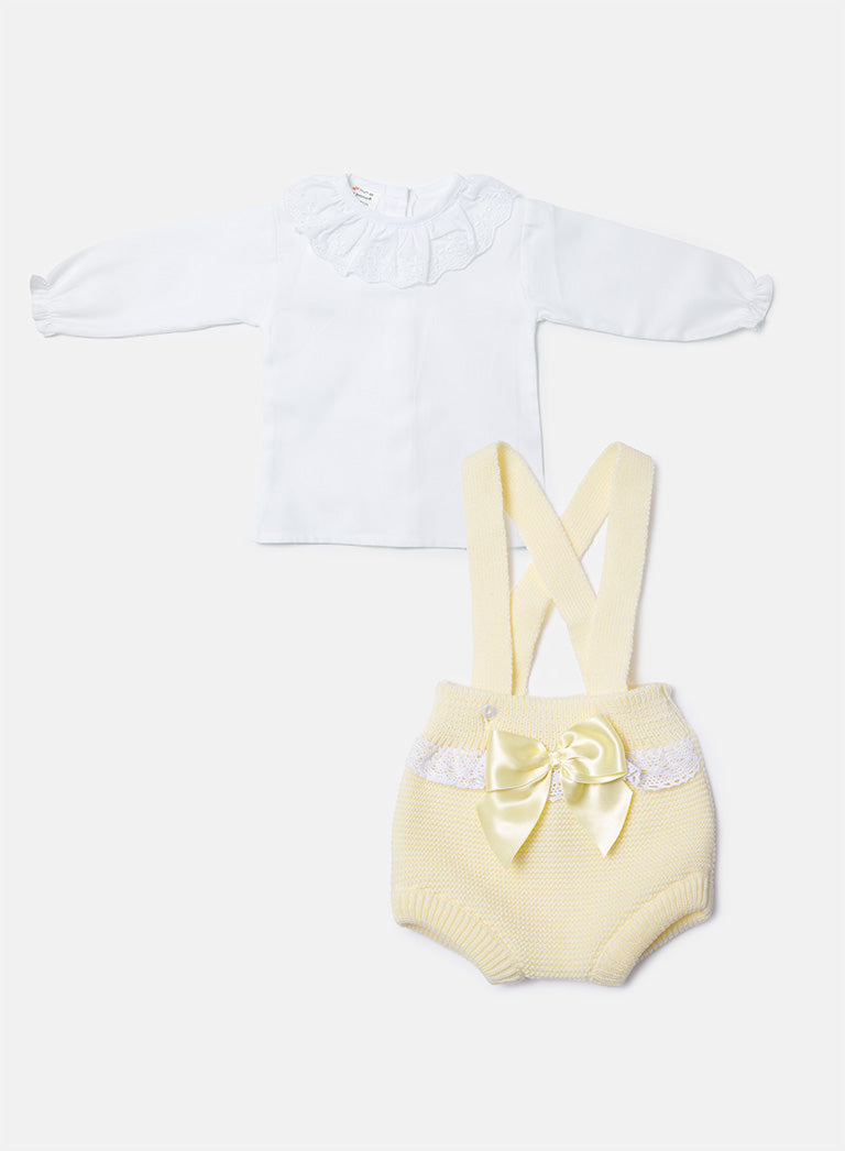 Baby Girl Tina Collection 2-piece Spanish Knitted Romper Set - Lemon Yellow