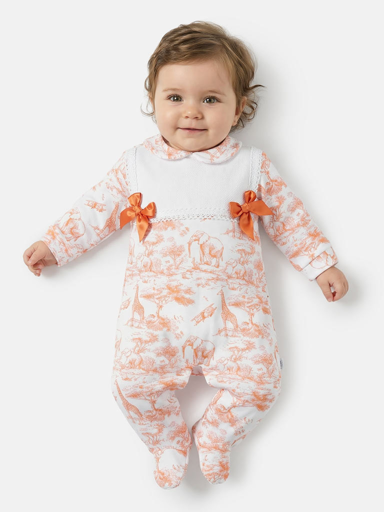 Baby Grow for Girls Safari Collection with Satin Bows - Orange