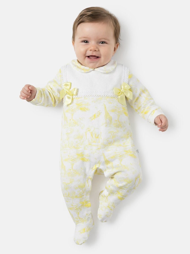 Baby Grow for Girls Safari Collection with Satin Bows - Lemon Yellow